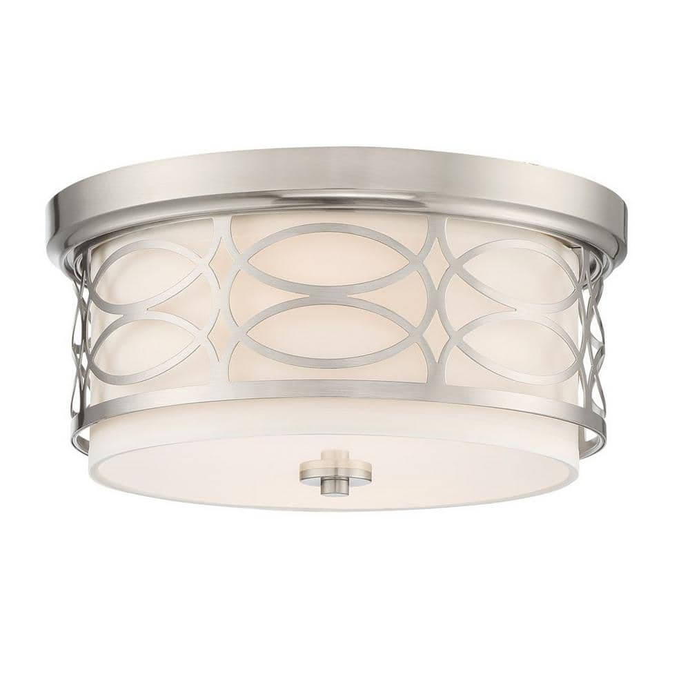 Sienna 13" Brushed Nickel Drum Ceiling Light with Frosted Glass Diffuser