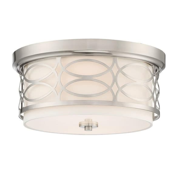 Kira Home Sienna 13 in. 60-Watt 2-Light Brushed Nickel Modern Flush Mount with White Shade