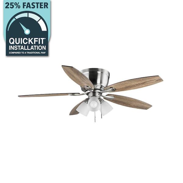 Sidlow 52 in. Indoor LED Brushed Nickel Hugger Dry Rated Ceiling Fan with 5 QuickInstall Reversible Blades and Light Kit
