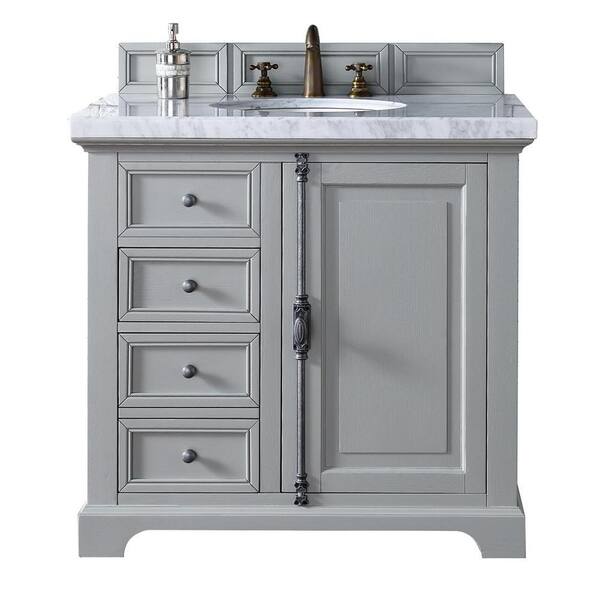 James Martin Signature Vanities Providence 36 in. W Single Vanity in Urban Gray with Marble Vanity Top in Carrara White with White Basin