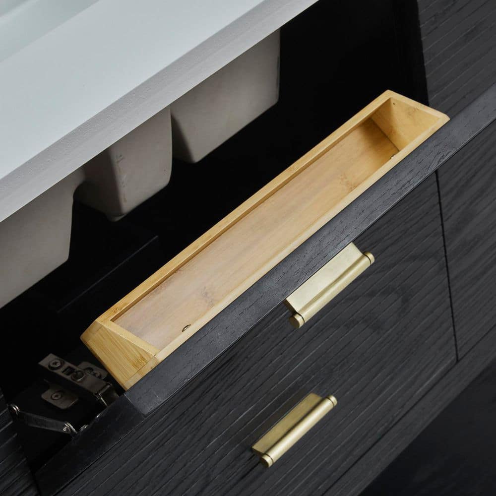 Lucian 48" Black Solid Wood Bathroom Vanity Base with Brass Hardware