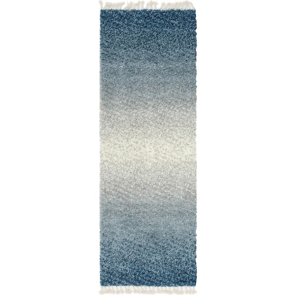 Unique Loom Hygge Shag Gradient Blue 2 ft. 2 in. x 6 ft. Runner Rug ...
