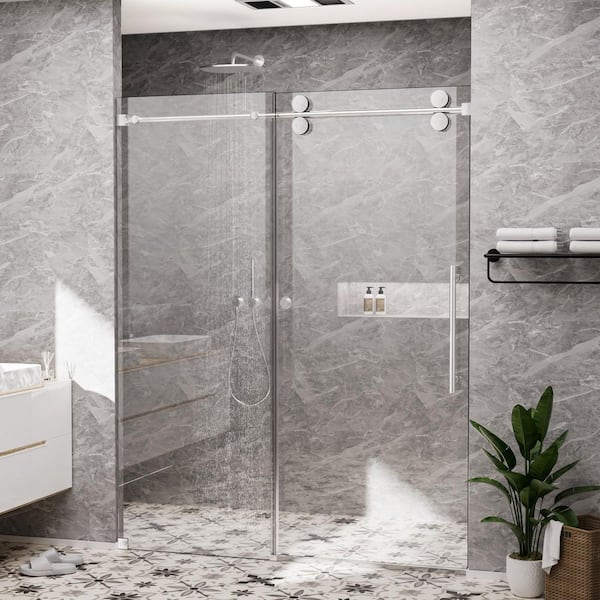 60 in. W x 80 in. H Single Sliding Frameless Shower Door in Chrome with Smooth Sliding and 3/8 in. SGCC Clear Glass