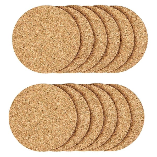 3.93 in. Absorbent Heat Resistant Reusable Tea or Coffee Coaster, Cork Coaster for Drink in Brown (Set of 12)
