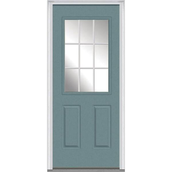 MMI Door 32 in. x 80 in. Grilles Between Glass Right-Hand Inswing 1/2-Lite Clear 2-Panel Painted Steel Prehung Front Door