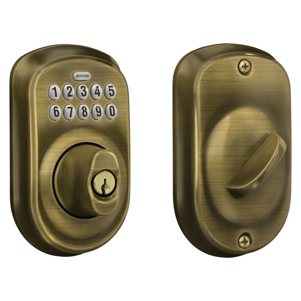 Schlage Plymouth Antique Brass Electronic Keypad Deadbolt