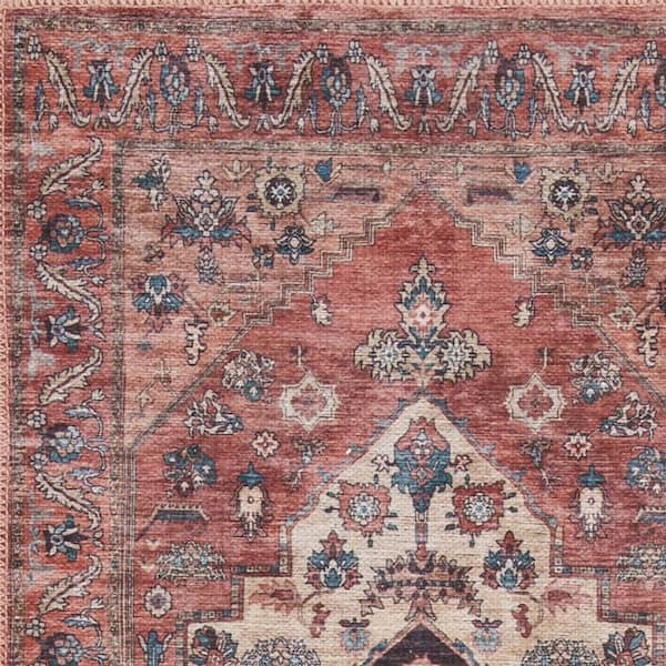 2 ft. x 6 ft. White Medallion Washable Area Rug