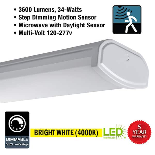 4 ft. Motion Sensing LED White Wraparound Light 3600LM 34W Bright White 4000K Adjustable Sensor Settings (4-Pack)