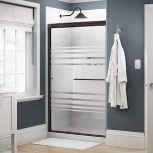 Traditional 48 in. x 70 in. Semi-Frameless Sliding Shower Door in Bronze with 1/4 in. Tempered Transition Glass