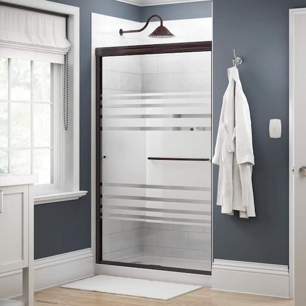 Delta Traditional 48 in. x 70 in. Semi-Frameless Sliding Shower Door in Bronze with 1/4 in. Tempered Transition Glass