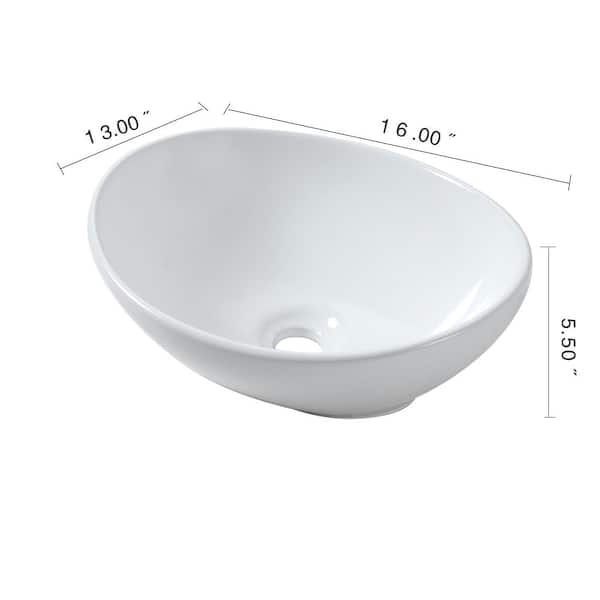 16 in. x 13 in. Ceramic Round Modern Bowl Vessel Sink in White Above Counter