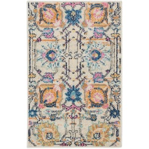 Passion Ivory/Multi Doormat 2 ft. x 3 ft. Floral Transitional Kitchen Area Rug