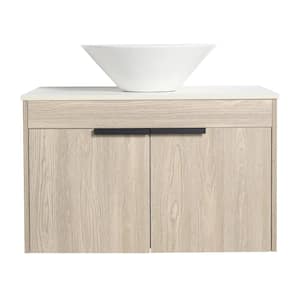 30 in. W x 19 in. D x 24 in. H Wall-Mounted Bath Vanity in White Oak with White Engineered Stone Composite Top and Sink