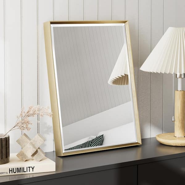 QueenFun 16 in. W x 24 in. H Rectangular Framed Aluminum Beveled Edge Wall Mount Bathroom Vanity Mirror in Champagne Gold