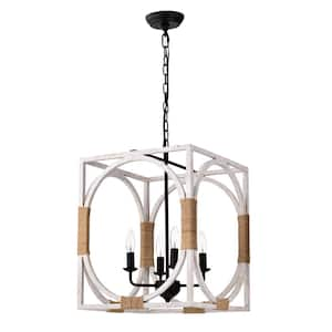 Regulus 14 in. 4-Light Indoor Weathered White Finish Chandelier with Light Kit