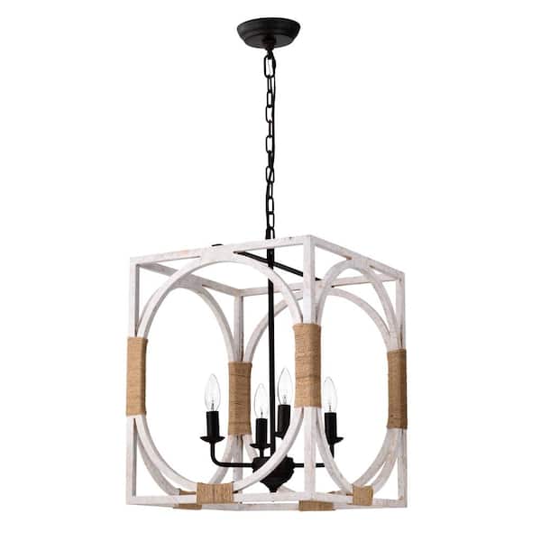 Warehouse of Tiffany Regulus 14 in. 4-Light Indoor Weathered White Finish Chandelier with Light Kit