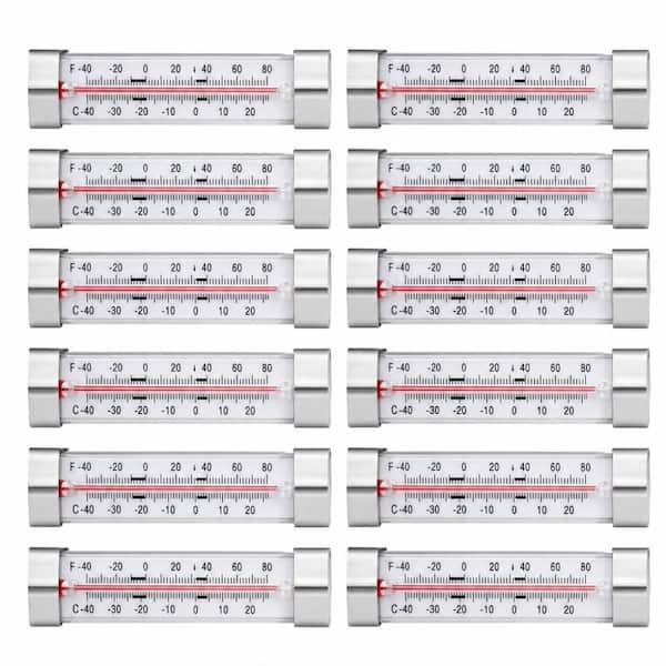 Digital Display Fridge Thermometers, Ultra Clear Screen, Stainless Steel, -40°F to 80°F Temperature Range, 12 Pack