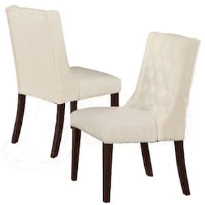 Espresso Solid Wood and White Faux Leather Tufted Back Dining Chair (Set of 2)