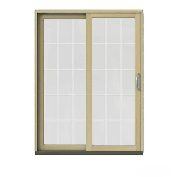 JELD-WEN 60 in. x 80 in. W-2500 Contemporary Vanilla Clad Wood Left-Hand 15 Lite Sliding Patio Door w/Unfinished Interior