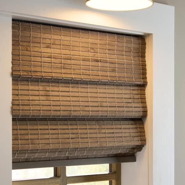 Hampton Smokey Ash Light Filtering Cordless Bamboo Roman Shade-70 in. W x 72 in. L