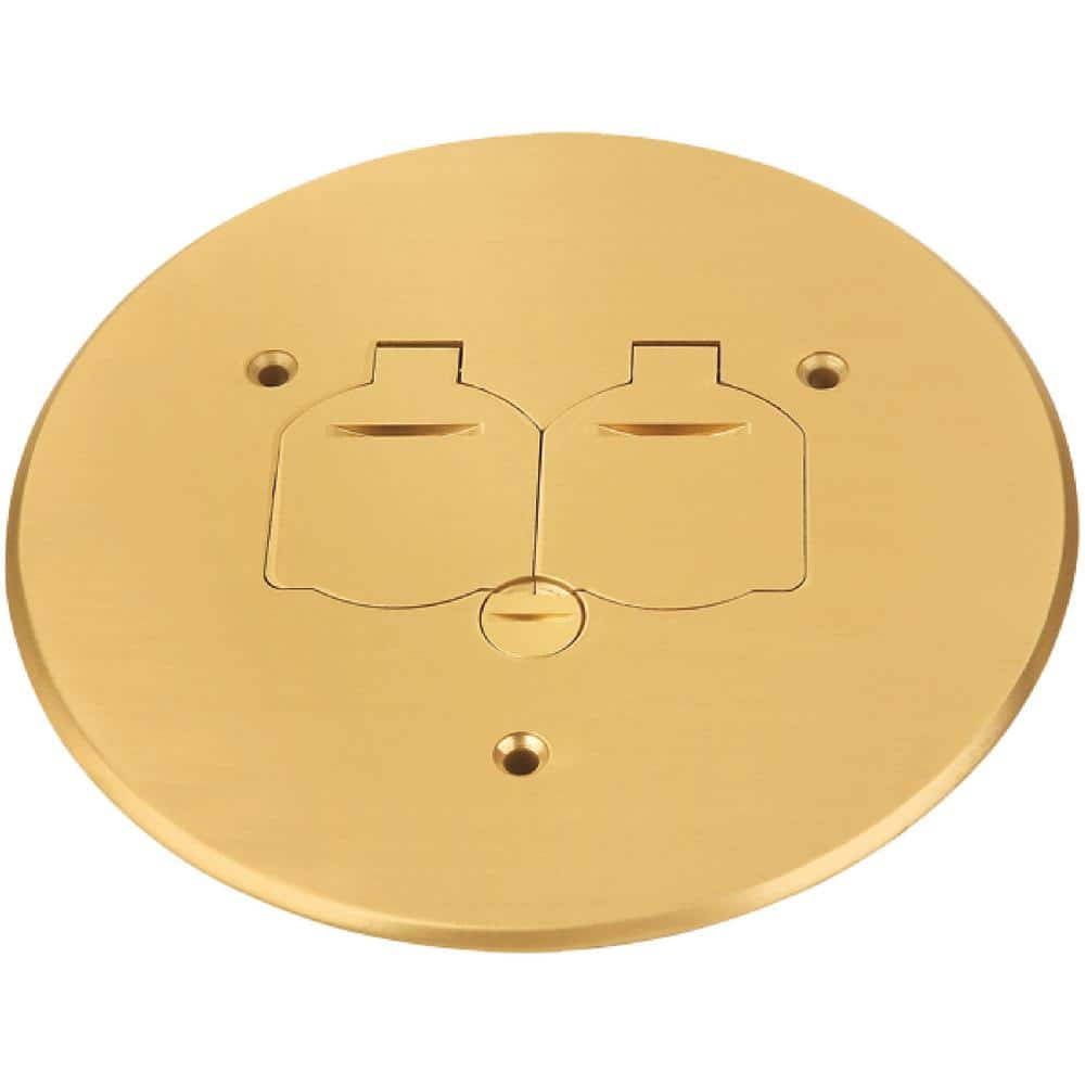 NEWHOUSE ELECTRIC Low-Profile Round Floor Box Outlet Cover with 15A TR  Duplex Receptacle and 2 Lift Lids, Brass 8150BR - The Home Depot