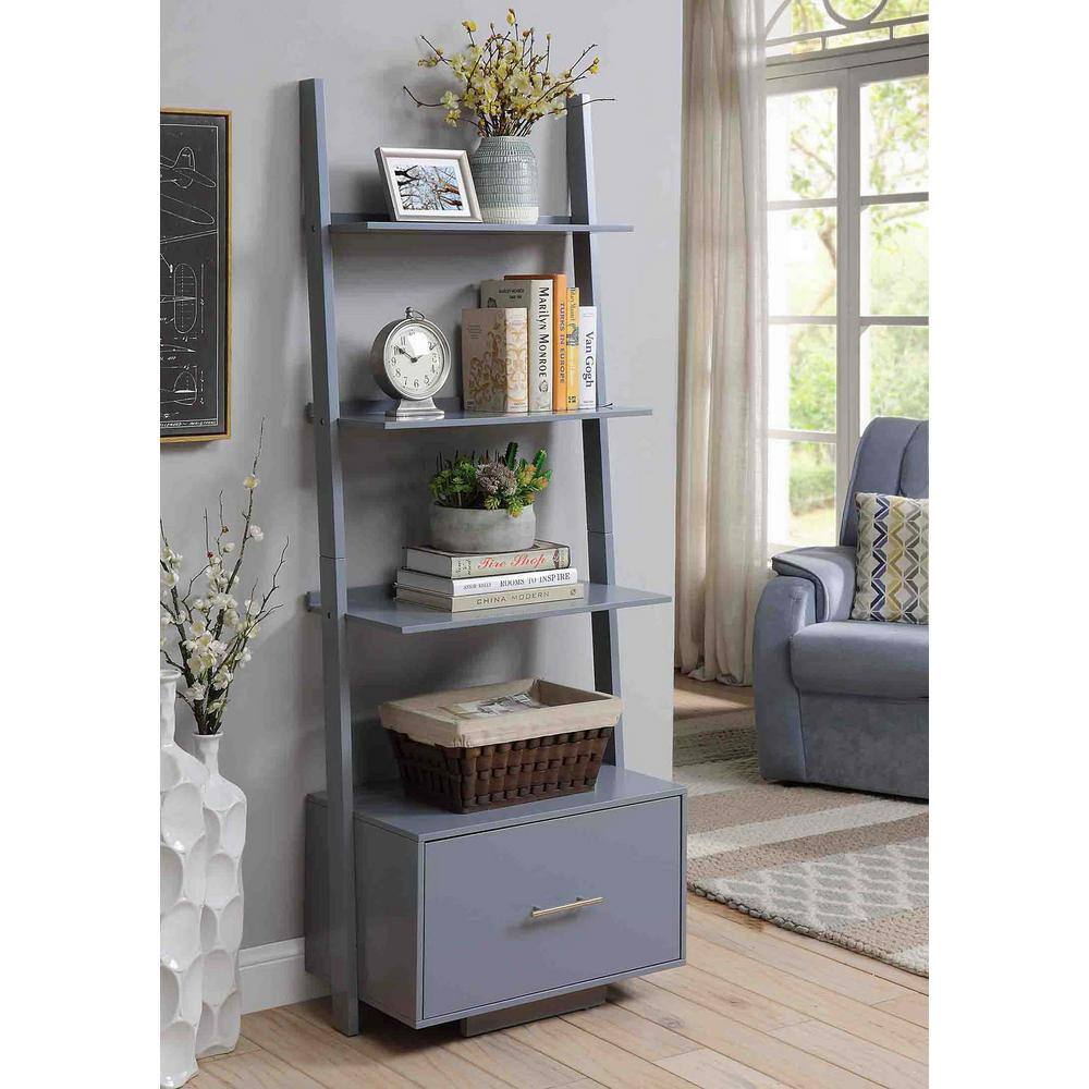 American Heritage 69'' Gray Ladder Bookcase with File Drawer