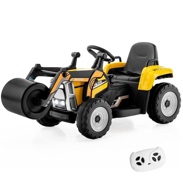 Kids Ride On Roller 12-Volt Electric Tractor Remote with Music and LED Light Yellow