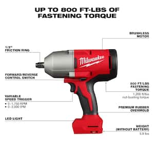 M18 18-Volt Lithium-Ion Brushless 1/2 in. High Torque Impact Wrench with Friction Ring (Tool-Only)