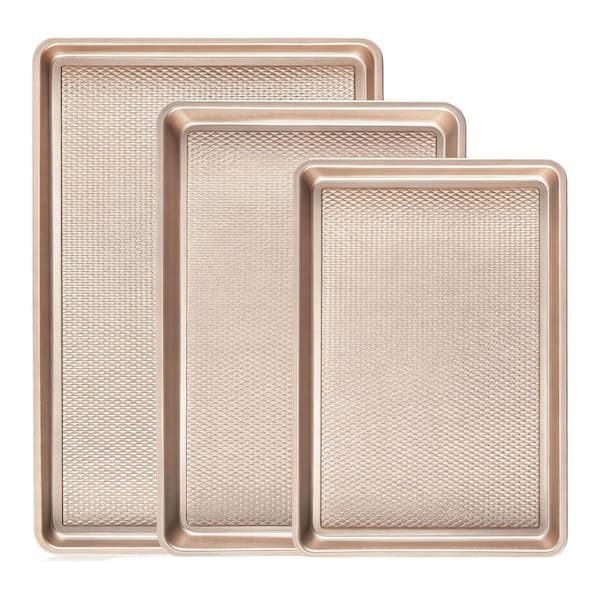 3-Set Baking Sheet Pan, Heavy Duty Cookie Sheets, Nonstick Half/Quarter/Jelly Roll Pans with Diamond Texture Pattern