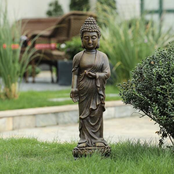 Luxen Home Brown MgO Enlightened Standing Buddha Garden Statue
