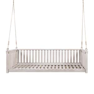 79.1in. W 2 Person White Acacia Wood Porch Swing with Ropes