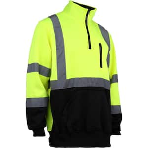 PIP Men's Large Hi Vis Lime Yellow ANSI Type R Class 3-Quarter-Zip