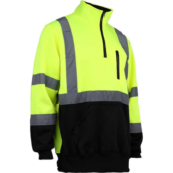 PIP Men's Small Lime Yellow ANSI Type R Class 3-Quarter-Zip Pullover Sweatshirt with Black Bottom