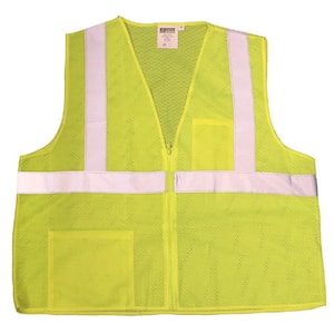 2X-Large Class 2 High Visibility Lime Green 2 Pocket Safety Vest with Zipper Closure