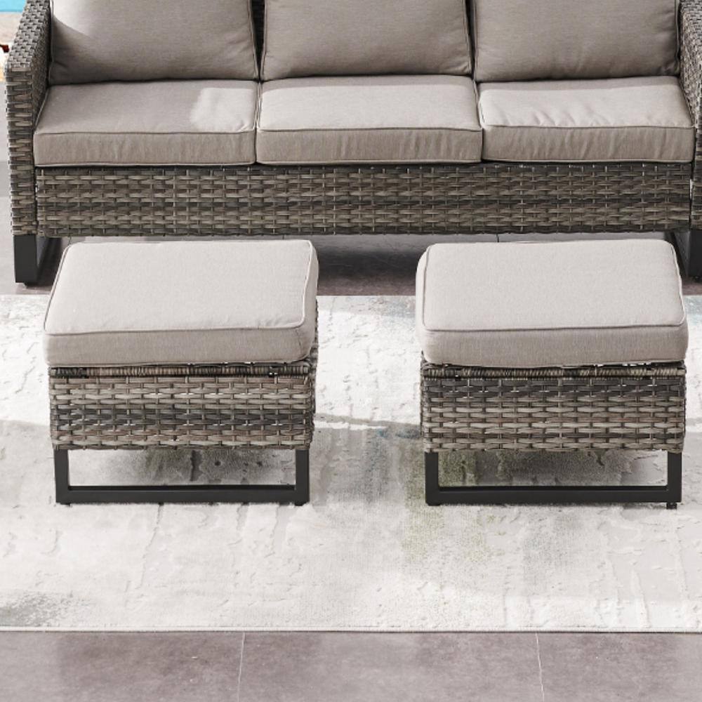 moosprr Gray Wicker Outdoor Ottoman with Beige Cushions (2-Pack) MS097 ...