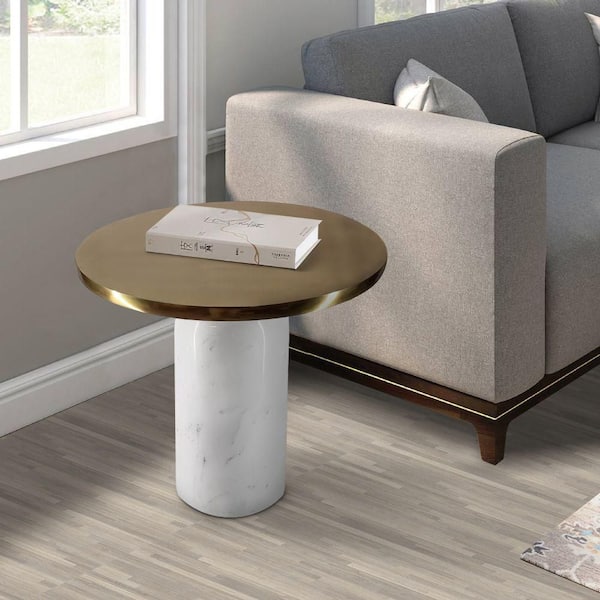 2ft. White Metal and Wood Modern Accent outlet Table