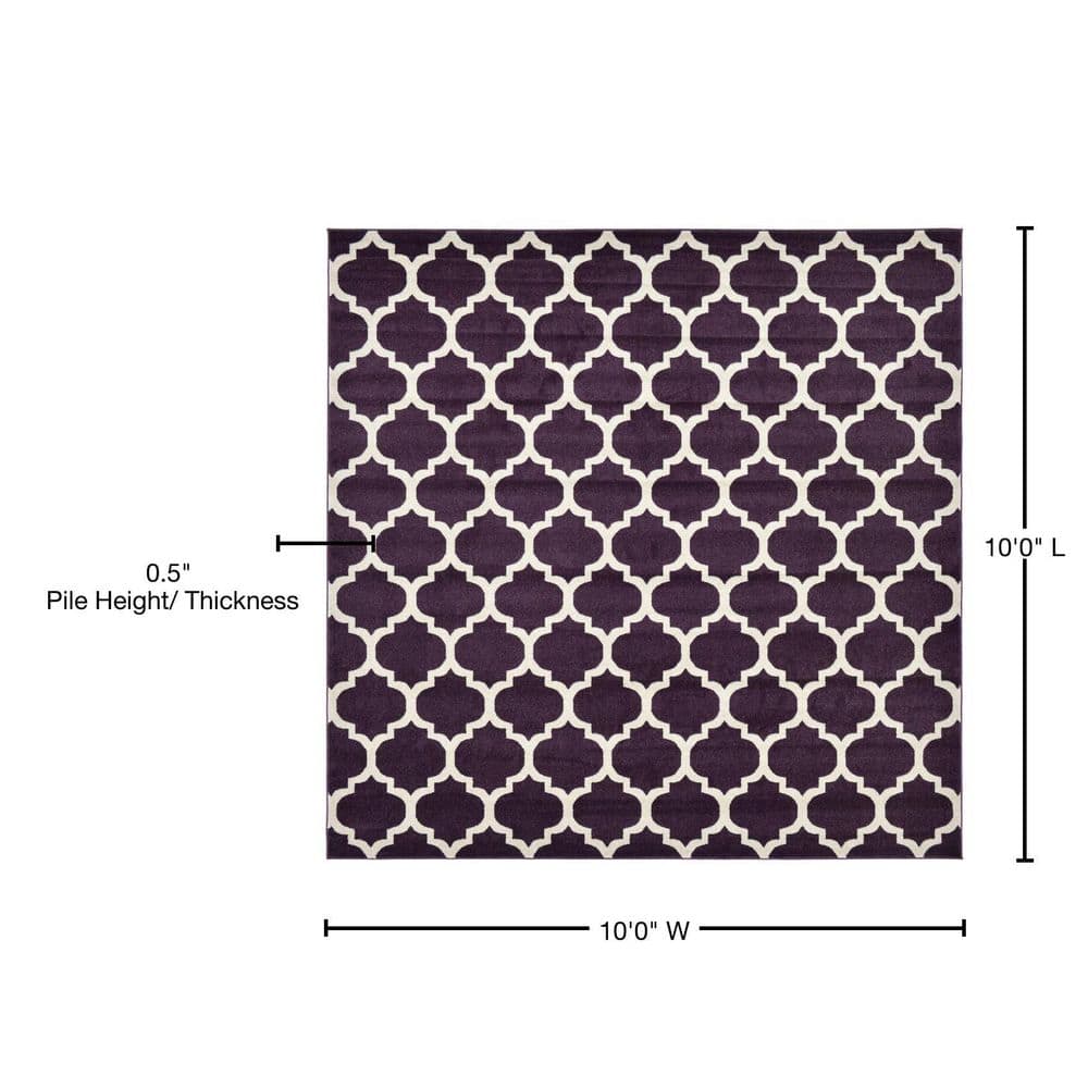 Reversible Trellis Purple Synthetic 10' Square Rug