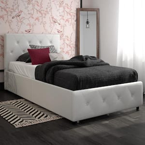 Dean White Faux Leather Upholstered Twin Bed with Storage