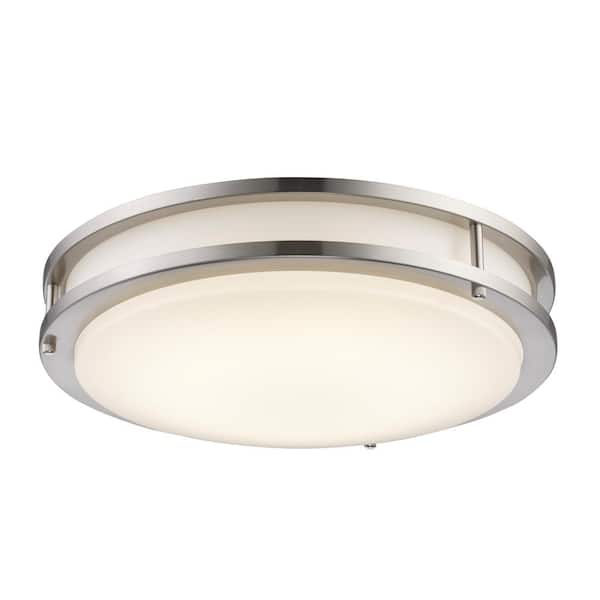 Bel Air Lighting Barnes 14 in. Integrated LED Brushed Nickel Flush Mount Ceiling Light Fixture with Acrylic Shade
