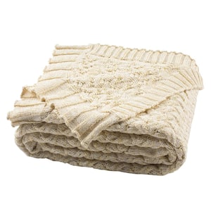 Adara 50 in. x 60 in. Natural/Gold Knit Throw Blanket