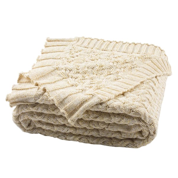 SAFAVIEH Adara 50 in. x 60 in. Natural/Gold Knit Throw Blanket