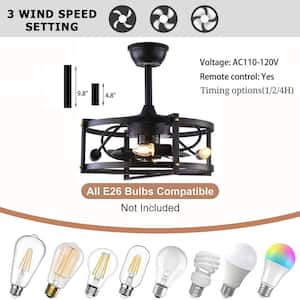 18.5 in. Retro Indoor Caged Black Ceiling Fan with Light Kit and Remote Control 3 Wind Speeds Adjustable