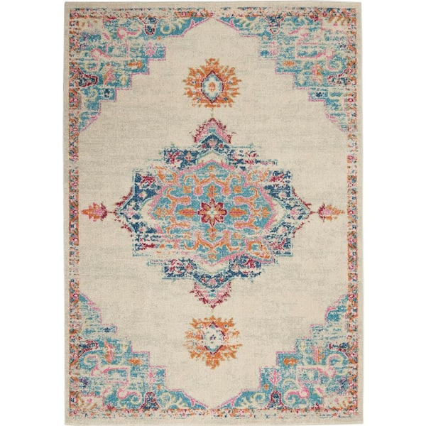 Nourison Passion Grey/Multi 5 ft. x 7 ft. Bordered Transitional Area Rug