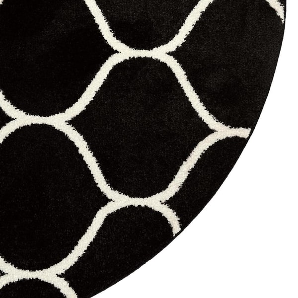 Unique Loom Rounded Trellis Frieze Area Rug 8' 0 x 8' 0 Round - Black