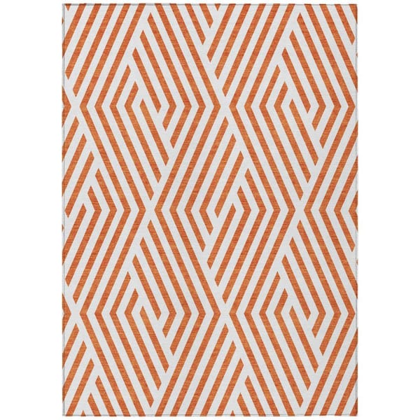 HomeRoots Orange and White 10 ft. x 14 ft. Woven Geometric Rectangle Indoor/Outdoor Area Rug