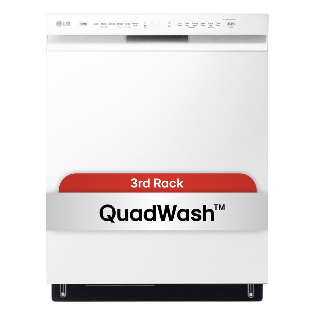 24 in. White Front Control Dishwasher with QuadWash, 3rd Rack & Dynamic Dry, 48 dBA