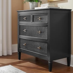 Marsden Black 3-Drawers 38 in. Cane Chest of Drawers