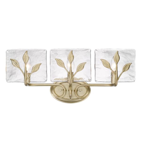 Calla 7 in. 3-Light Gold Vanity Light with Hammered Water Glass