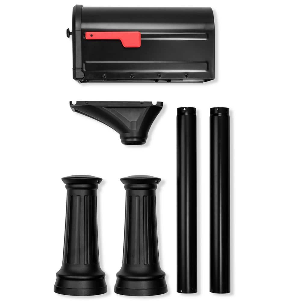 Large Black Aluminum Post Mount Mailbox with Steel Post