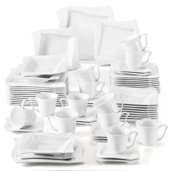 MALACASA Flora 12-Piece White Porcelain Square Dinner Plates Soup Bowls Dinnerware  Set (Service for 6) FLORA-12 - The Home Depot
